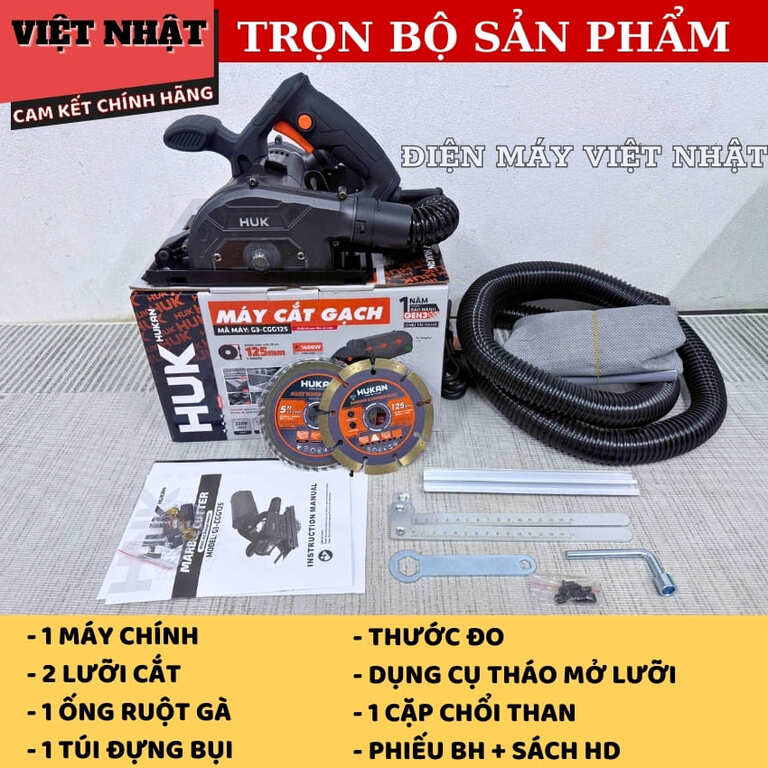 Máy cắt gạch Hukan G3-CGG125 bảo hành 12 tháng, công suất 1600w, tốc độ tải 13.500v/p , đường kính lưỡi 125mm 3 4
