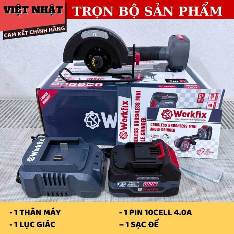 Máy cắt mini Workfix WF-AG100MN, tốc độ 13000v/p, đường kính 100mm, động cơ không chổi than, bảo hành 12 tháng 3 6