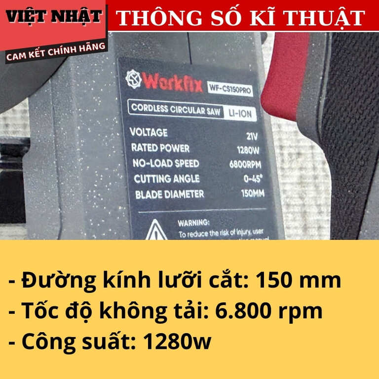 Máy cưa gỗ Workfix CS150PRO động cơ không chổi than, đường kính lưỡi 150mm, tốc độ tải 6800v/p 4 1