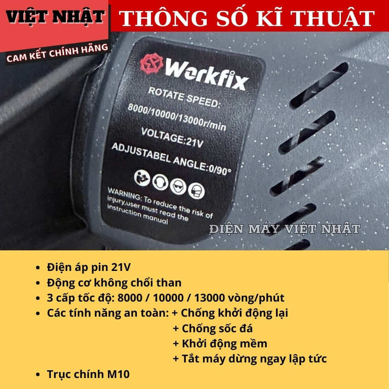 Máy cắt mini Workfix WF-AG100MN, tốc độ 13000v/p, đường kính 100mm, động cơ không chổi than, bảo hành 12 tháng 4 6