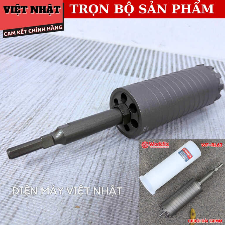 Mũi rút lõi Workfix WF-RL63 kích thước 63x155mm, me kim cương khoan ngọt siêu bền, đầu định tâm giúp khoan chính xác 5 17