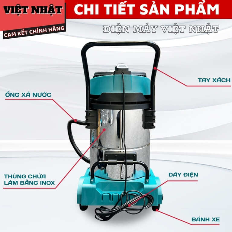 Máy hút bụi công nghiệp Nakawa NK-HB70L, lực hút 22Kpa, công suất 3200w, lưu lượng 110l/s, dung tích 70l 7 8