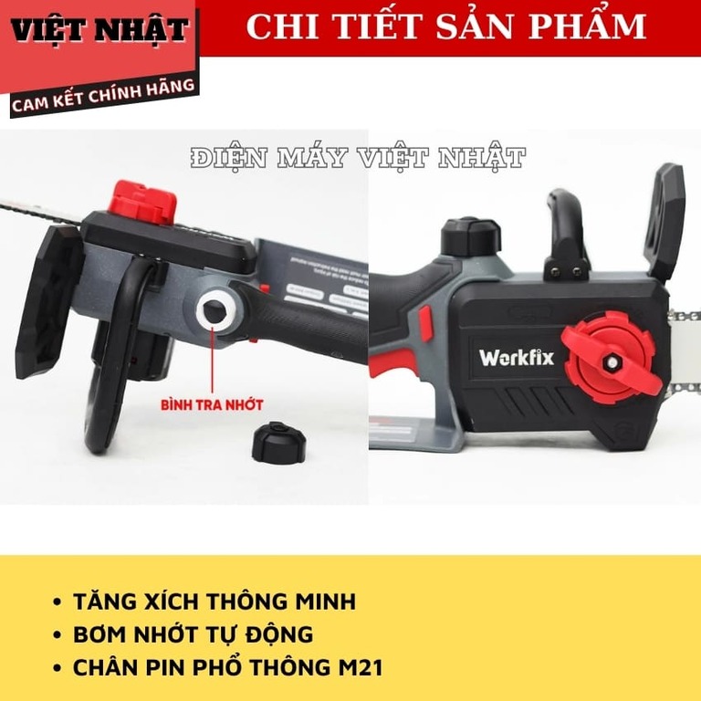 Máy cưa xích 12inch Workfix CS120CP bơm nhớt tự động, cắt tối đa 30.5cm, tốc độ tải 3600v/p, tăng xích thông minh, bảo hành 6 tháng 7