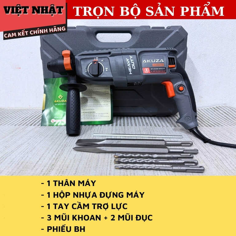 Máy khoan bê tông Akuza 2-2604D 3 chức năng, công suất 800w, lực đập 3J, đường kính mũi 26mm, bảo hành 12 tháng 2 2604D 3