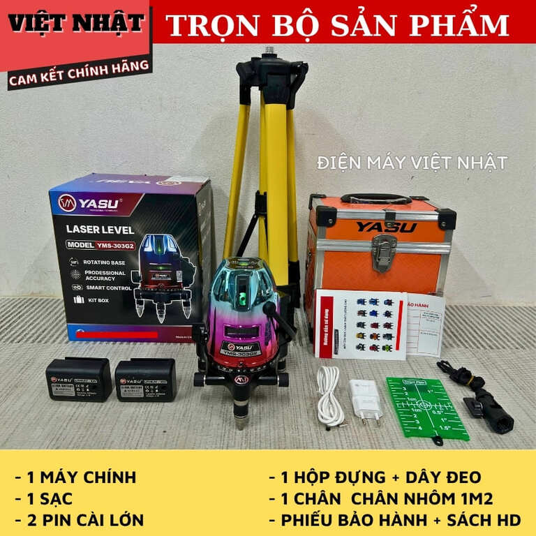 Máy cân bằng laser 5 tia xanh YAMASU 303G2 tia sáng và mảnh- Máy bắn cốt cân mực 5 tia siêu sáng dùng ngoài trời chính hãng giá rẻ 303G2 3