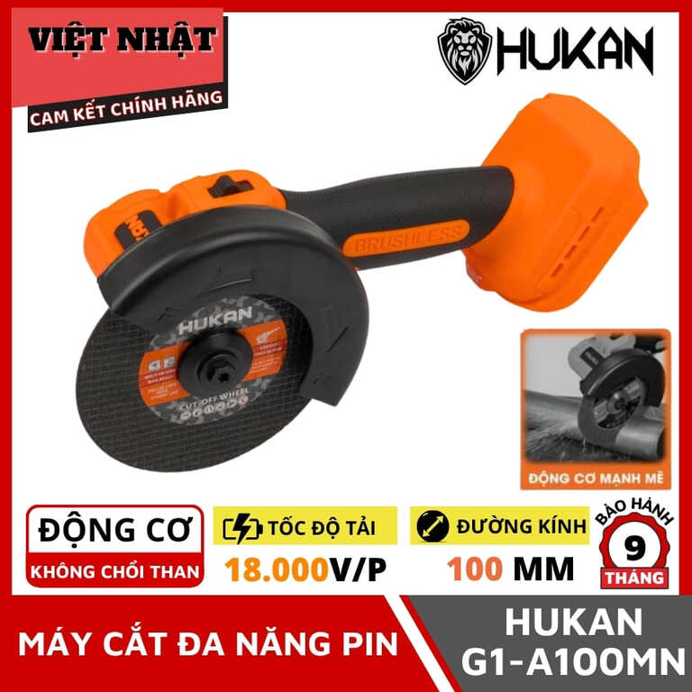 Máy cắt đa năng mini Hukan G1-A100MN tốc độ tải 18.000v/p, đường kính 100mm, động cơ không chổi than, bảo hành 9 tháng G1 A100MN 1