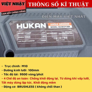 Máy mài góc Hukan G2-MCP100F bảo hành 6 tháng, tốc độ tải 9500v/p, đường kính 100mm, động cơ không chổi than G2 MC0100F 4