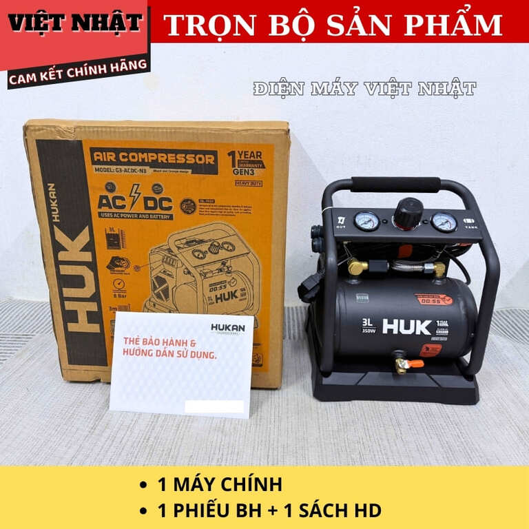 Máy nén khí Hukan G3-ACDC-N3 dung tích 3l, áp suất 116PSI, công suất 350w, động cơ không chổi than G3 ACDC N3 3