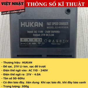 Bộ sạc nhanh 4A G3 - HUK040A, Điện Áp 220V Dòng Ra 21V 4.0A Công Suất Thực Tế 4.0Ah Bảo Hành 12 Tháng G3 HUK040A 4
