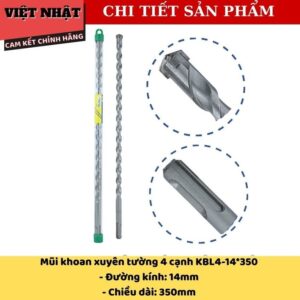 Mũi khoan tường 4 cạnh Kingblue KBL4*350 đủ kích thước 10*350-12*350-14*350-16*350-18*350-20*350-22*350-25*350 KBL4 350 6