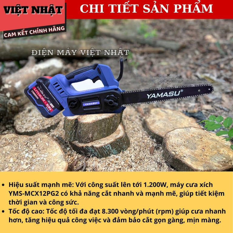 Máy cưa xích Yamasu MCX12PG2 bơm nhớt tự động, công suất 1200w, lam xích 12inch, cắt tối đa 30.5cm, bảo hành 6 tháng MCX12PG2 5 1