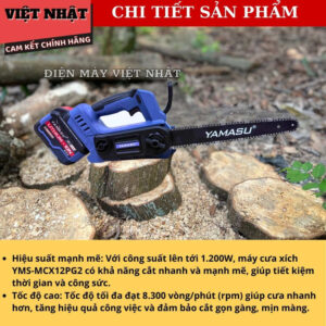 Máy cưa xích Yamasu MCX12PG2 bơm nhớt tự động, công suất 1200w, lam xích 12inch, cắt tối đa 30.5cm, bảo hành 6 tháng MCX12PG2 5