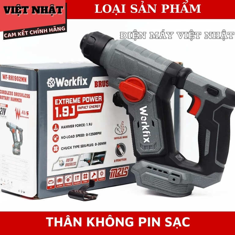 Máy khoan bê tông mini Workfix RH1902MN, lực đập 1.9J, tốc độ 1250v/p, bảo hành 12 tháng, 2 chức năng RH1902MN 11